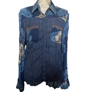 Vtg Jaipur Snap Button Mixed Print Top Fairy Whimsical Boho Size XL